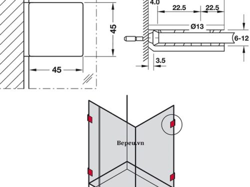 Kẹp kính tường 90º phòng tắm kính Hafele 981.77.918 4 Kích thước của Kẹp kính tường 90º phòng tắm kính Hafele 981.77.918