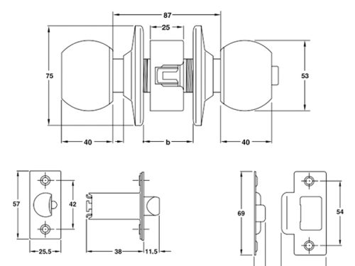 Khóa tay nắm tròn cửa chính Hafele 911.83.563 3 Kích thước của Khóa tay nắm tròn cửa chính Hafele 911.83.563