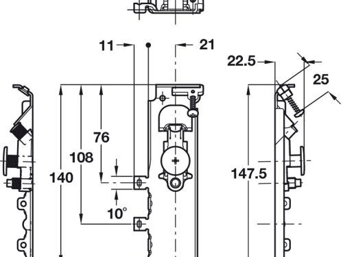 Kích thước của Phụ kiện bas treo tủ lắp lỗ khoan sẵn Hafele 290.41.915