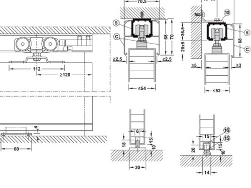 Phụ kiện cửa trượt Slido Classic 160-P Hafele 940.82.256 3 Kích thước của Phụ kiện cửa trượt Slido Classic 160-P Hafele 940.82.256