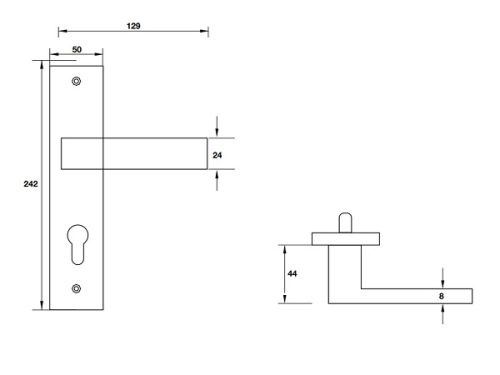 Kích thước của Tay nắm gạt đế dài C/C 72mm Hafele 903.99.302