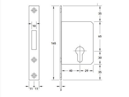 Thân khóa cho cửa trượt Hafele 911.27.261 3 Kích thước của Thân khóa cho cửa trượt Hafele 911.27.261