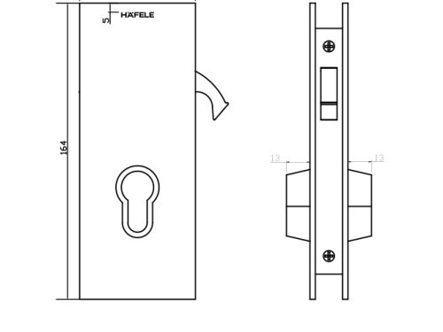 Kích thước của Thân khóa cửa trượt kính mở trái Hafele 981.59.100