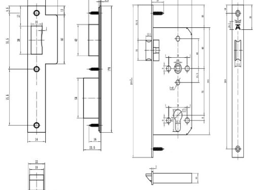 Kích thước của Thân khóa lưỡi gà C/C 72mm Hafele 911.25.101