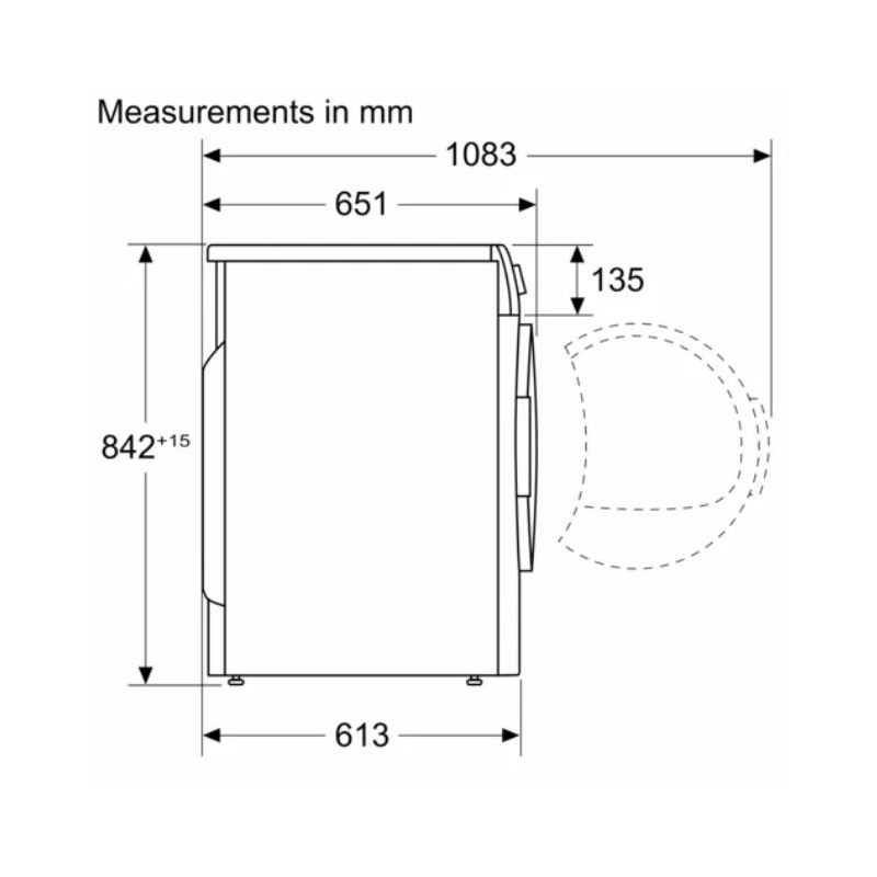 Thiết kế lắp đặt của máy sấy quần áo Bosch WTH83028SG serie 4 Thiết kế lắp đặt của máy sấy quần áo Bosch WTH83028SG serie 4