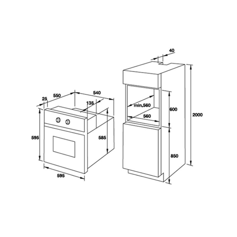Thiết kế lắp đặt của lò nướng âm tủ 62L Fagor F-Class 8H-185BXA Thiết kế lắp đặt của lò nướng âm tủ 62L Fagor F-Class 8H-185BXA