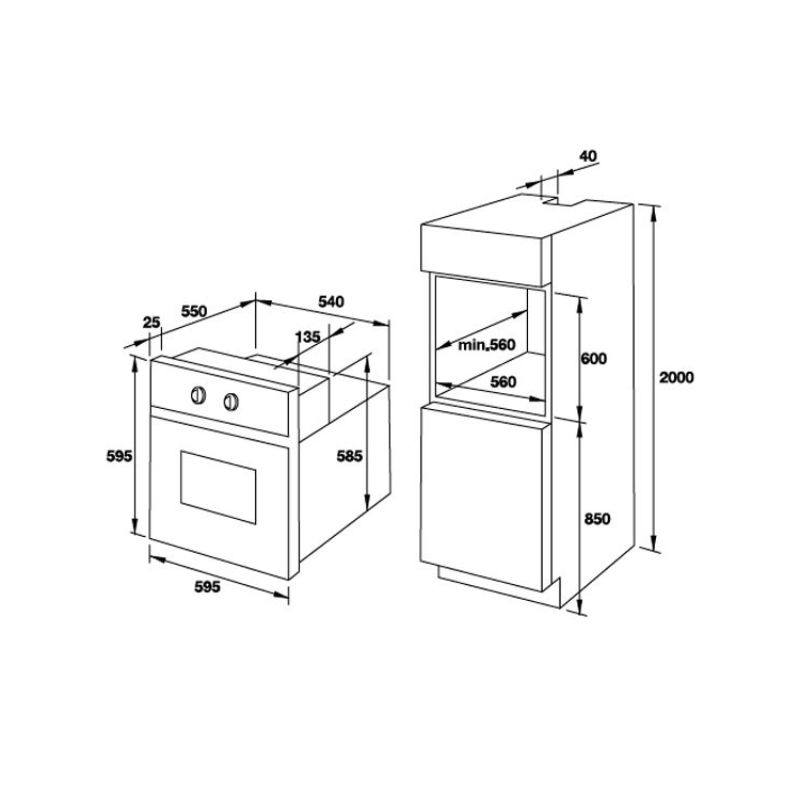 Thiết kế lắp đặt của lò nướng âm tủ Fagor Q-Class 8H-185TCNA Thiết kế lắp đặt của lò nướng âm tủ Fagor Q-Class 8H-185TCNA