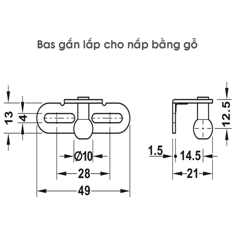 Bas lắp cho nắp gỗ pittong đẩy cánh tủ 80N Hafele 373.82.907 Bas lắp cho nắp gỗ pittong đẩy cánh tủ 80N Hafele 373.82.907