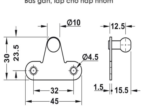 Pittong đẩy cánh tủ 80N Hafele 373.82.907 7 Bas lắp cho nắp nhôm pittong đẩy cánh tủ 80N Hafele 373.82.907