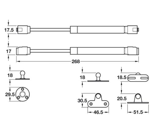 Pittong đẩy cánh tủ 80N Hafele 373.82.907 4 Kích thước pittong đẩy cánh tủ 80N Hafele 373.82.907