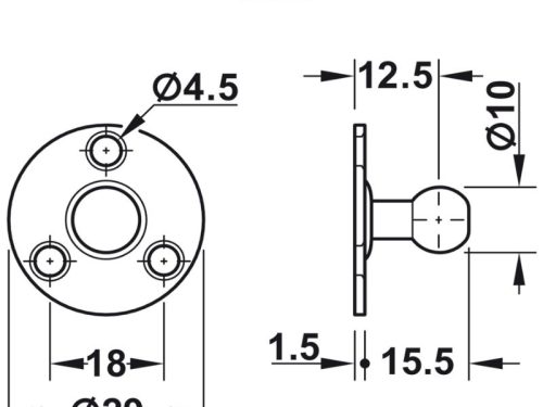 Kích thước pittong đẩy cánh tủ 100N Hafele 373.82.908