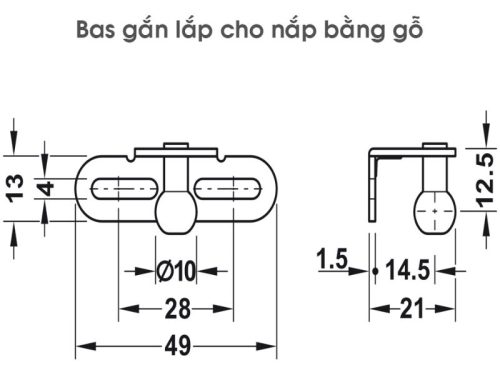 Kích thước pittong đẩy cánh tủ 100N Hafele 373.82.908