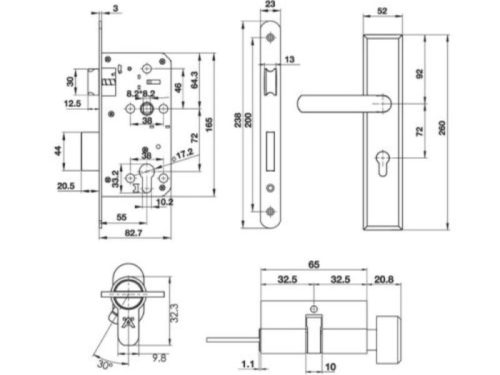 Kích Thước Bộ Khóa Cửa Tay Nắm Chụp DIY Hafele 499.62.504