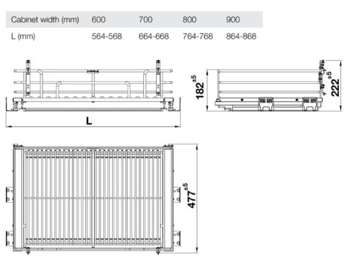 Kích thước giá xoong nồi Inox 304 Hafele Kason 549.04.054 600mm