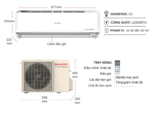 Điều hoà Sharp 1 chiều Inverter AH-X13ZEW 3 Kích thước điều hoà Sharp 1 chiều Inverter AH-X13ZEW