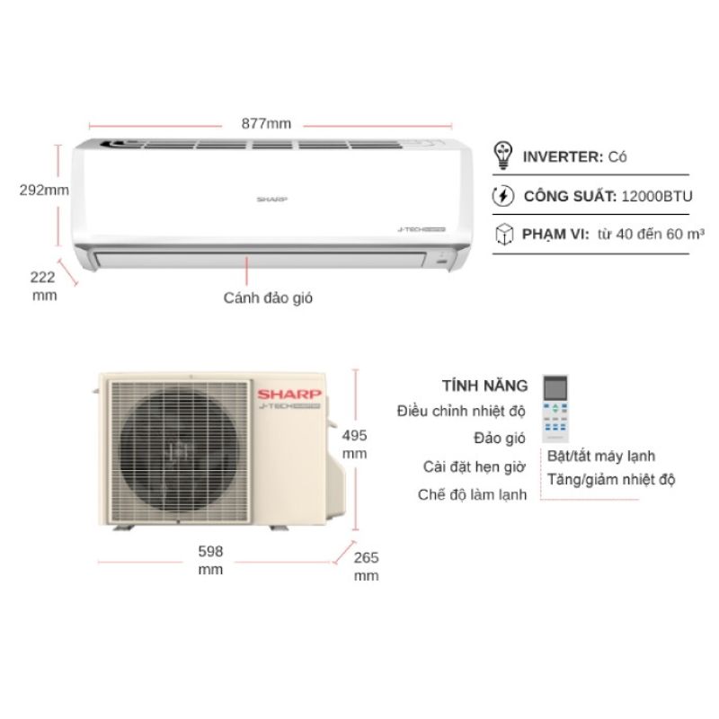 Kích thước điều hoà Sharp 1 chiều Inverter AH-X13ZEW Kích thước điều hoà Sharp 1 chiều Inverter AH-X13ZEW