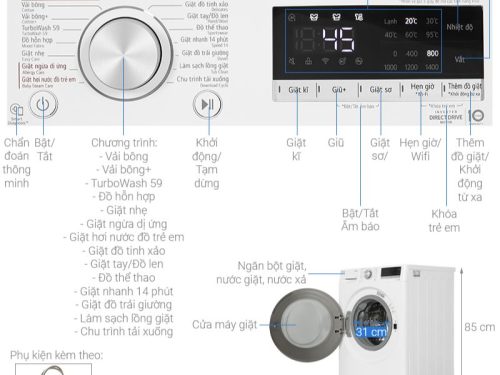 Máy giặt LG 10kg LG FV1410S4W1 ABWPEVN cửa trước 4 Kích thước máy giặt LG 10kg LG FV1410S4W1 ABWPEVN cửa trước