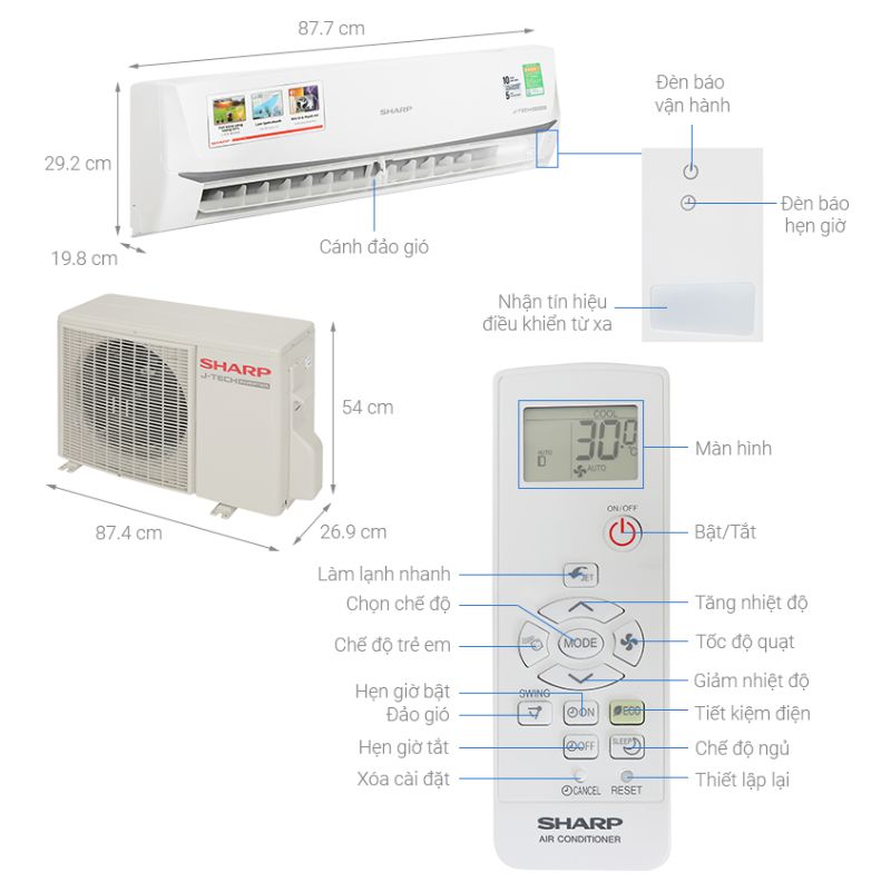 Thông số điều hoà Sharp 1 chiều Inverter AU-X18ZEW Thông số điều hoà Sharp 1 chiều Inverter AU-X18ZEW