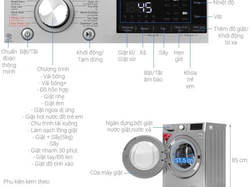 Máy giặt sấy LG giặt 9 kg - sấy 5 kg FV1409G4V 7 chi tiet may giat say lg giat 9 kg say 5 kg fv1409g4v