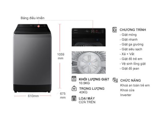 kich thuoc may giat samsung inverter 10 5 kg wa10cg5745bdsv cua tren
