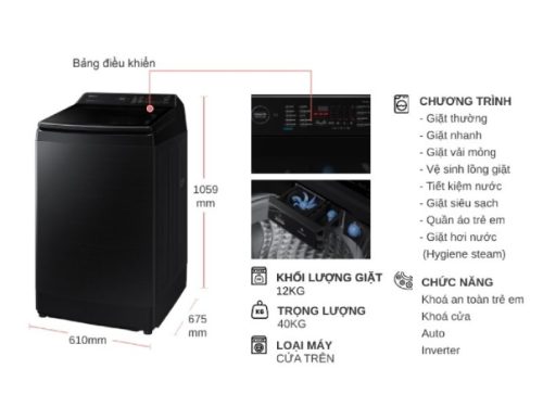 kich thuoc may giat samsung inverter 12 kg wa12cg5886bvsv cua tren