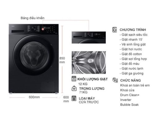 Máy Giặt Samsung Inverter 12 kg WW12CGC04DABSV cửa trước 6 kich thuoc may giat samsung inverter 12 kg ww12cgc04dabsv cua truoc