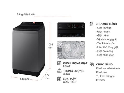 kich thuoc may giat samsung inverter 9 5 kg wa95cg4545bdsv cua tren
