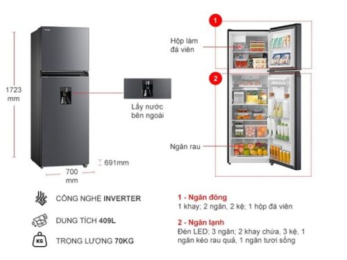 kich thuoc tu lanh 2 canh inverter 409 lit toshiba gr rt535wea pmv06 mg