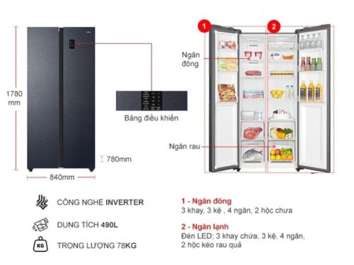 kich thuoc tu lanh 2 canh side by side inverter 490 lit aqua aqr s552xacbc