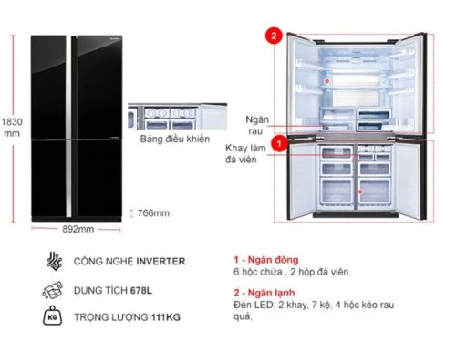 kich thuoc tu lanh 2 canh side by side inverter 678 lit sharp sj fx688vg bk