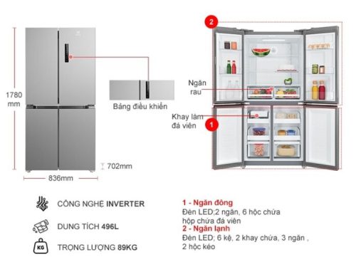 kich thuoc tu lanh 4 canh multi doors inverter 496 lit electrolux eqe4900a a