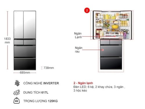 kich thuoc tu lanh 6 canh multi door inverter 617 lit hitachi r hw620rv x