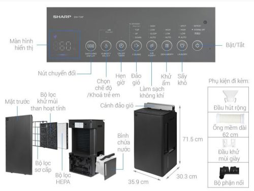 Máy hút ẩm Sharp DW-T30FV-H 6 kkich thuoc may hut am sharp dw t30fv h