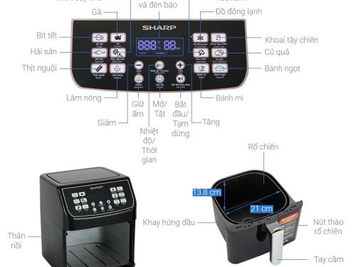 Kích thước nồi chiên không dầu Sharp KF-AF55EV-BK