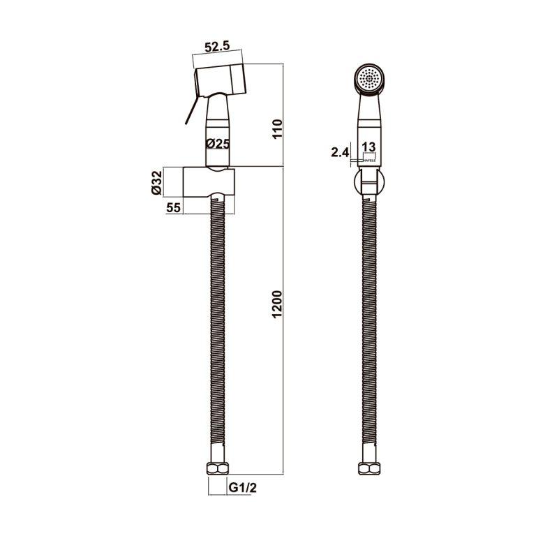 Kích thước vòi xịt vệ sinh Hafele 485.95.097 Kích thước vòi xịt vệ sinh Hafele 485.95.097