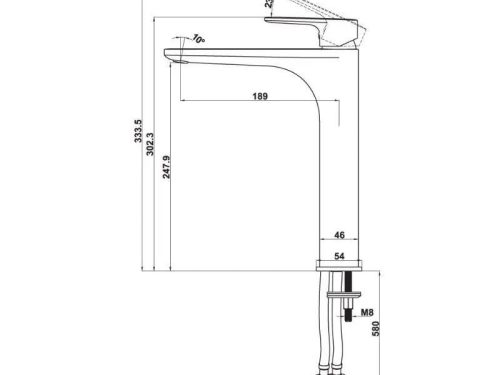 Thông số vòi trộn Kobe 240 đen Hafele 589.15.032
