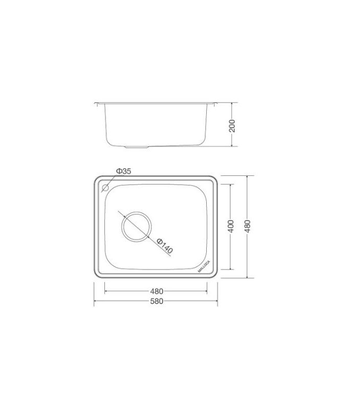 Kích thước chậu rửa bát bán thủ công Malloca MS - 1023