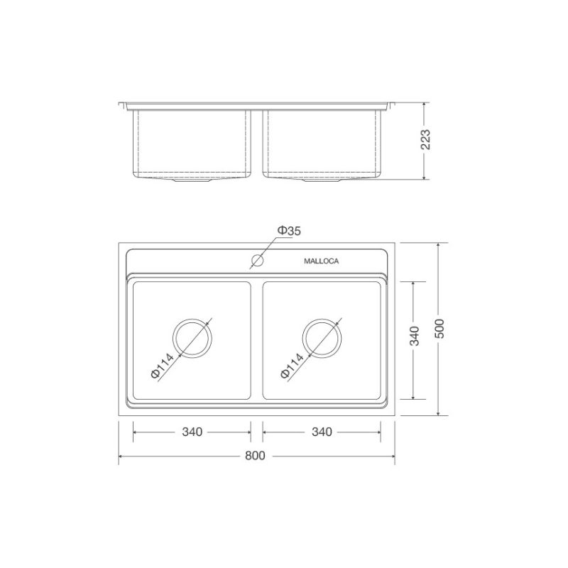 Kích thước Chậu rửa bát bán thủ công Malloca MS 8812 Kích thước Chậu rửa bát bán thủ công Malloca MS 8812