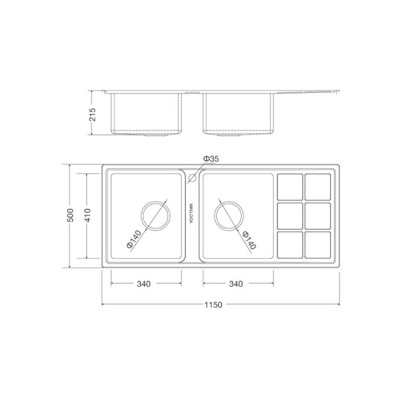 Kích thước chậu rửa bát bán thủ công Malloca MS 8815R Kích thước chậu rửa bát bán thủ công Malloca MS 8815R