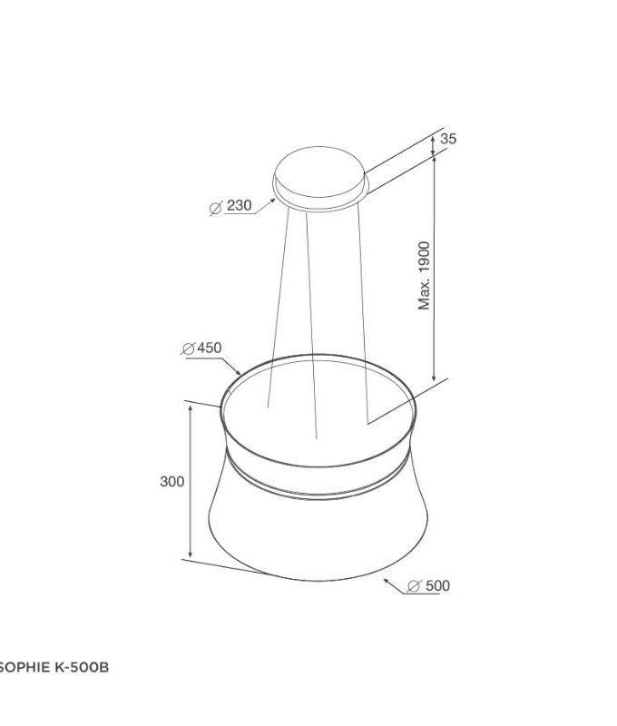 Máy hút mùi đảo Malloca SOPHIE K-500B 5 kích thước của Máy hút mùi Malloca SOPHIE K-500B