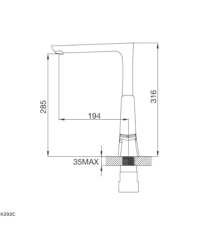 kích thước của Vòi rửa bát Malloca K292C