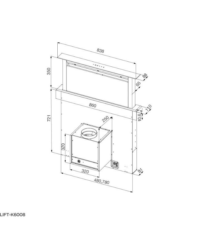 kích thước của Máy hút mùi Malloca LIFT-K6008