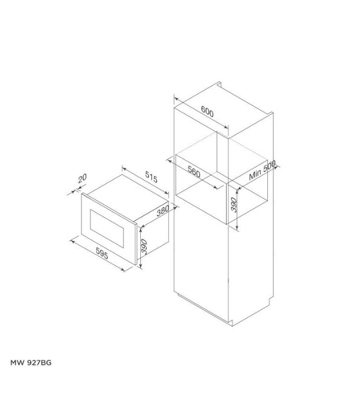 Lò vi sóng Malloca MW-927BG (trắng) 4 Kích thước lò vi sóng Malloca MW-927BG (trắng)