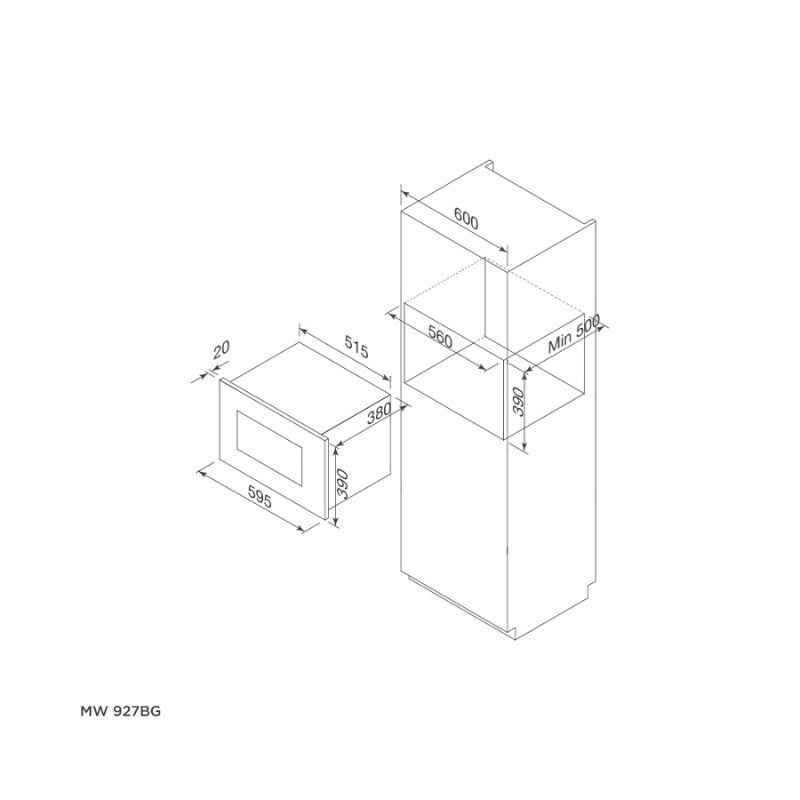 Kích thước lò vi sóng Malloca MW-927BG (trắng) Kích thước lò vi sóng Malloca MW-927BG (trắng)