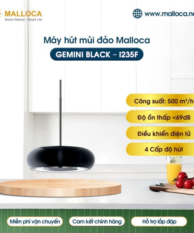 Máy hút mùi đảo Malloca GEMINI BLACK – I235F