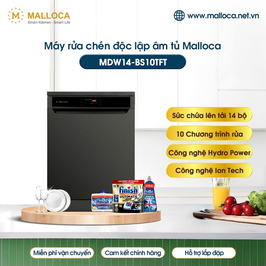 Máy rửa bát độc lập Malloca MDW14-BS10TFT