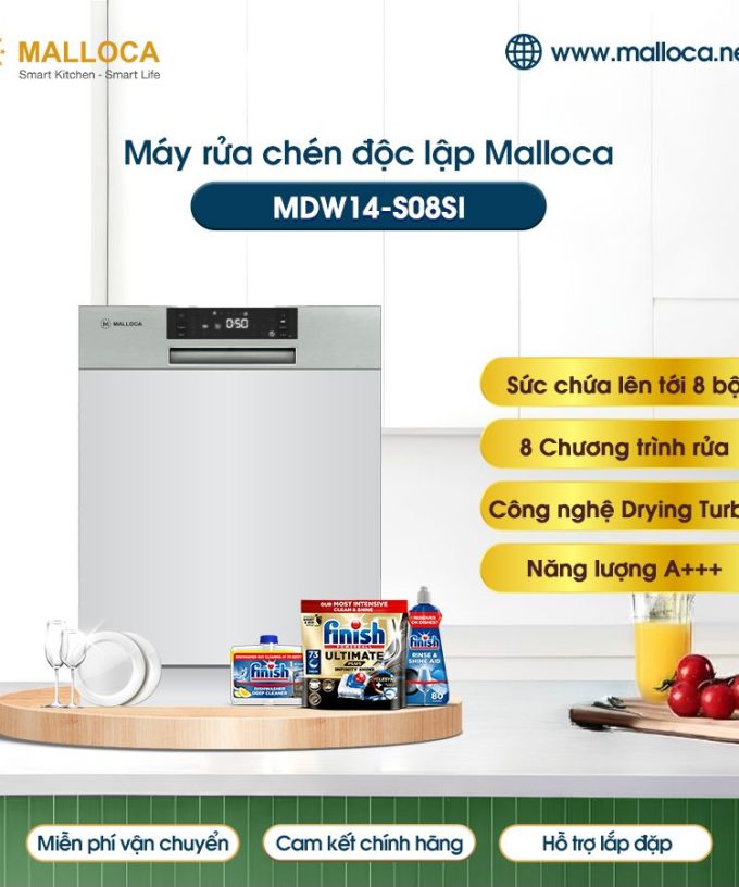 Máy rửa bát Malloca MDW14-S08SI lắp âm