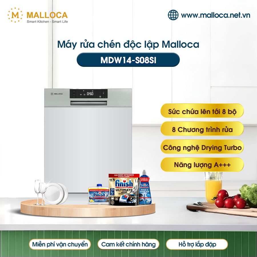 Máy rửa bát Malloca MDW14-S08SI lắp âm