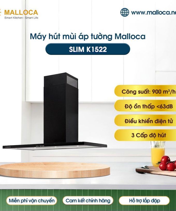 Máy hút mùi áp tường Malloca Luxury Slim K1522