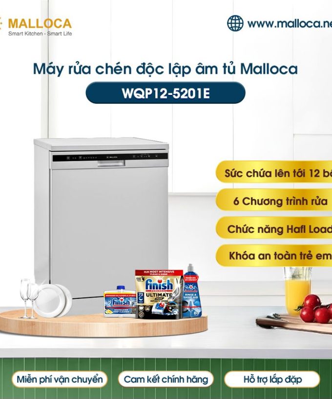 Máy rửa bát Malloca WQP12-5201E độc lập